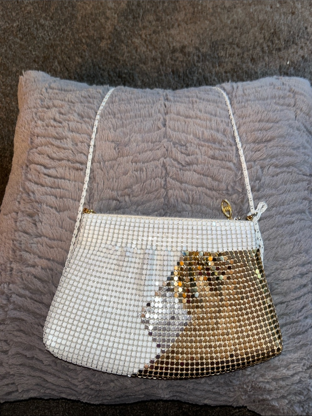 White Women’s Small Purse/Clutch with Gold & White Sequins